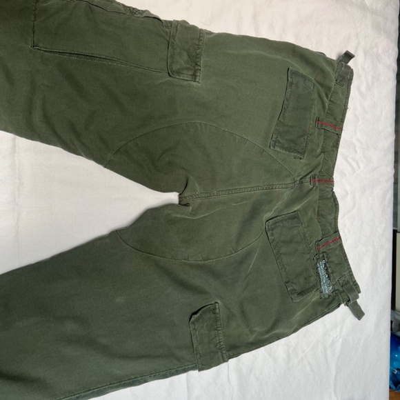 VINTAGE Da-Nang Lowrise Green Embroidered Cargo Straight leg Silk Blend Pants SM - Picture 9 of 16